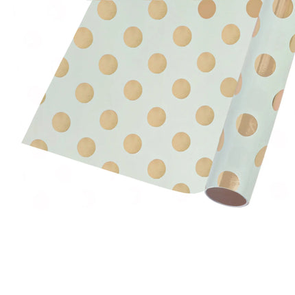 17" x 33' Mini Wrapping Paper | Blue w/ Gold Metallic Polka Dot LaRibbons and Crafts