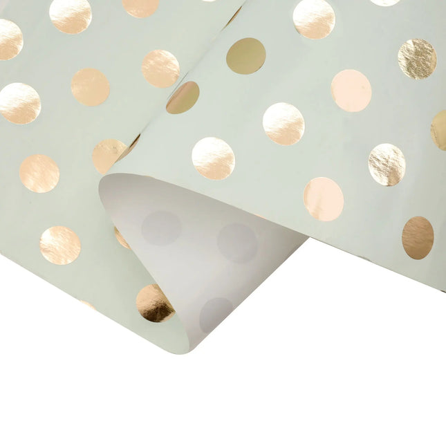 17" x 33' Mini Wrapping Paper | Blue w/ Gold Metallic Polka Dot LaRibbons and Crafts
