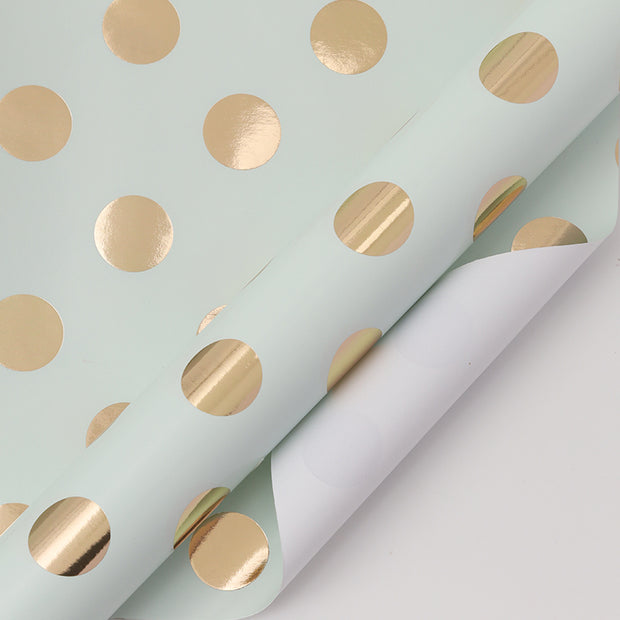 17" x 33' Mini Wrapping Paper | Blue w/ Gold Metallic Polka Dot
