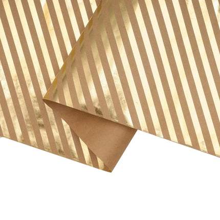 17" x 33' Mini Wrapping Paper | Kraft w/ Gold Metallic Diagonal Stripe LaRibbons and Crafts