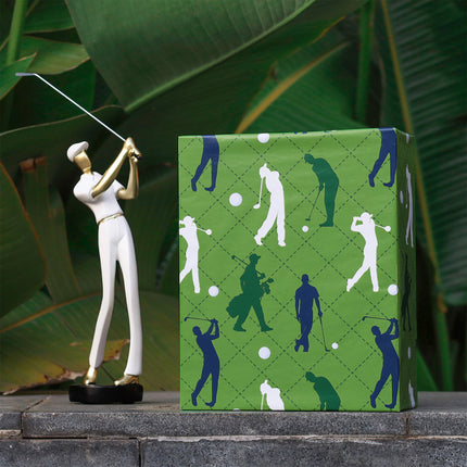 17" X 33' Reversible Wrapping Paper | Golfers w/ Green/Black Plaid