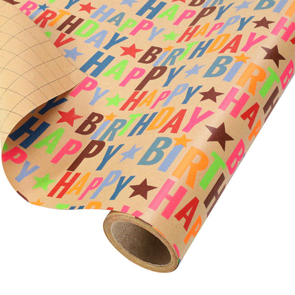 17" X 33' Kraft Wrapping Paper | Happy Birthday Text LaRibbons and Crafts