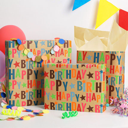 17" X 33' Kraft Wrapping Paper | Happy Birthday Text LaRibbons and Crafts