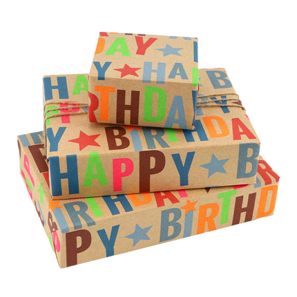 17" X 33' Kraft Wrapping Paper | Happy Birthday Text LaRibbons and Crafts