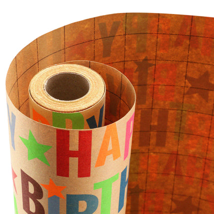 17" X 33' Kraft Wrapping Paper | Happy Birthday Text LaRibbons and Crafts