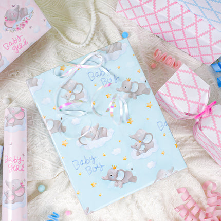 Baby shower gifts: Blue "Baby Boy" elephant/quilted reversible wrap (17"X33') + pink girl wrap 