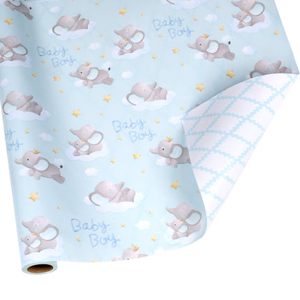 17" X 33' blue elephant blue quilted reversible wrapping paper perfect for   boy-themed gift decor