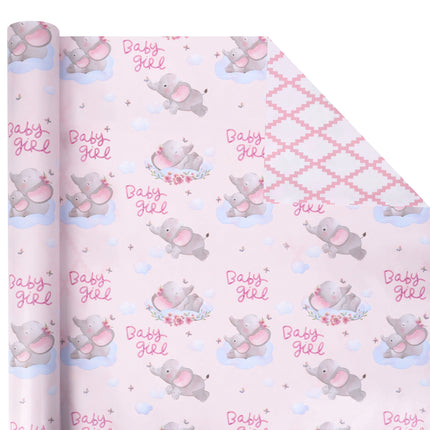 17" X 33' reversible pink elephant wrapping paper pink quilted design great for  girl-themed gift decor