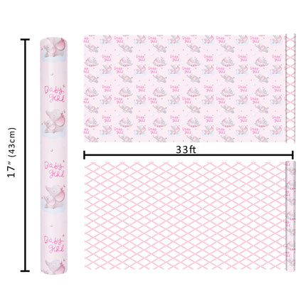 17" X 33' pink elephant pink quilted reversible wrapping paper perfect for baby shower presents 