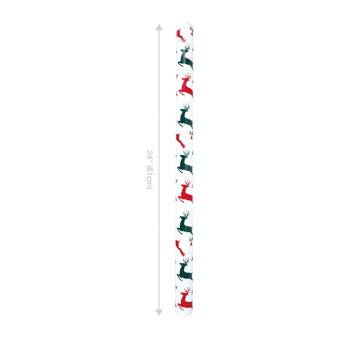 24" x 16' Reversible Holiday Wrapping Paper | Prancing Deer/Plaid