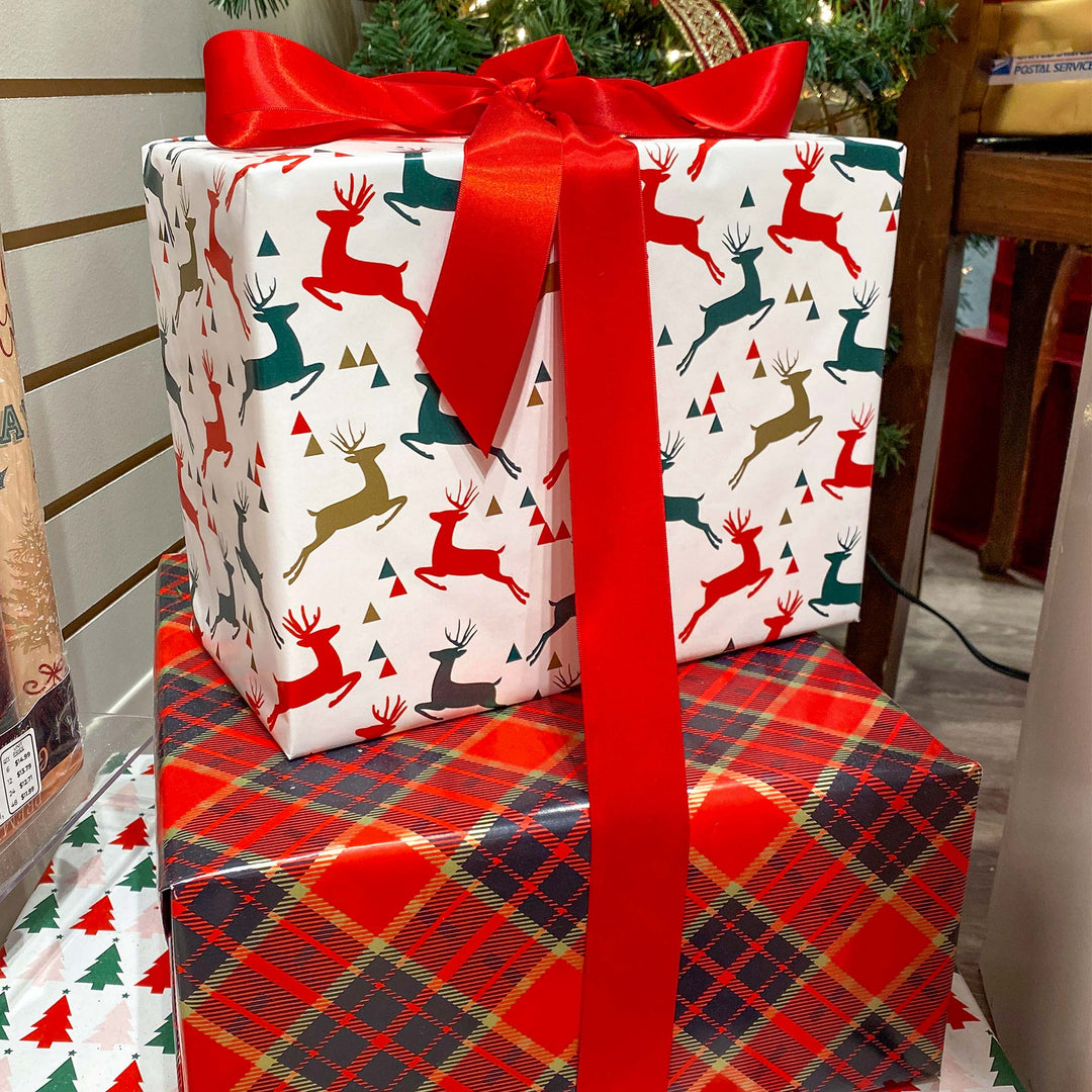 24" x 16' Reversible Holiday Wrapping Paper | Prancing Deer/Plaid