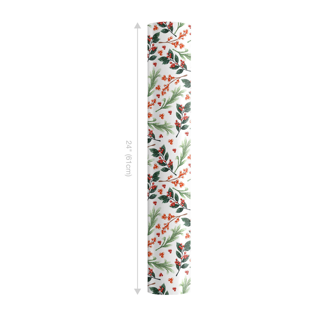 24" x 417' Holiday Reversible Wrapping Paper Half Ream | Greens and Berries/Red and White Stripe