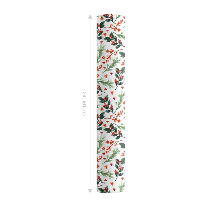 24" x 417' Holiday Reversible Wrapping Paper Half Ream | Greens and Berries/Red and White Stripe