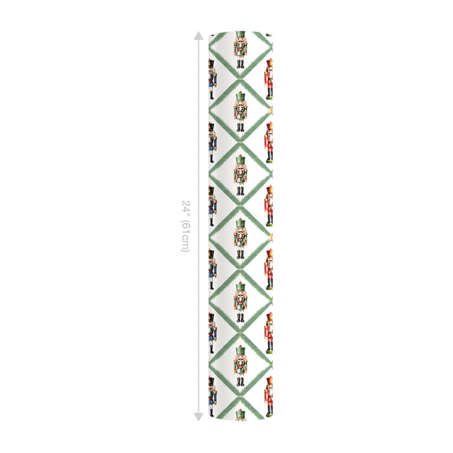 24" x 417' Reversible Holiday Wrapping Paper Half Ream | Norfolk Pine Nutcracker/Small Red and Green Plaid - LaRibbons and Crafts
