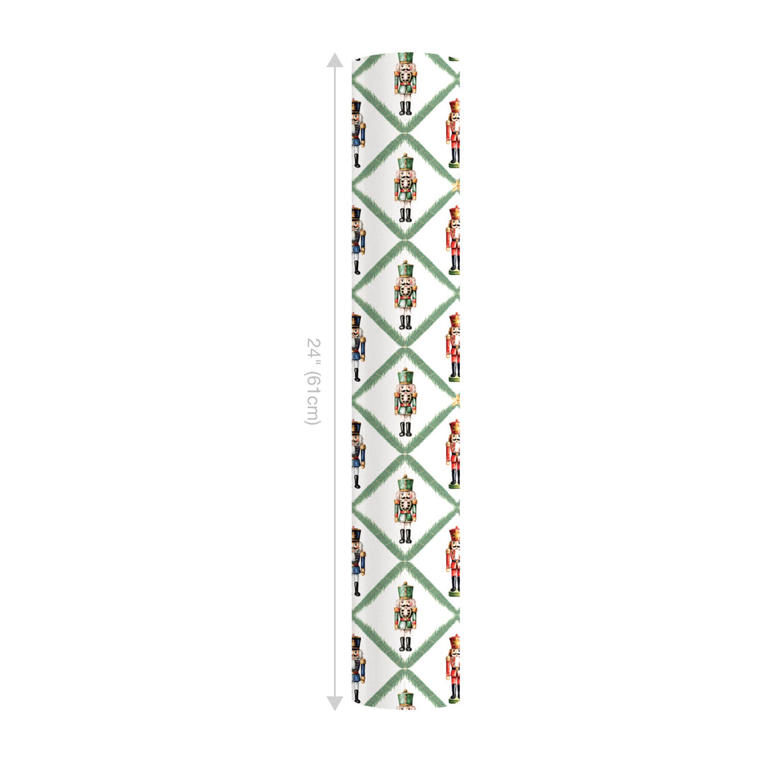 24" x 417' Reversible Holiday Wrapping Paper Half Ream | Norfolk Pine Nutcracker/Small Red and Green Plaid - LaRibbons and Crafts