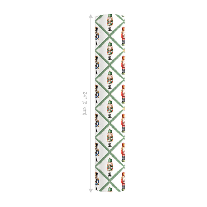 24" x 417' Reversible Holiday Wrapping Paper Half Ream | Norfolk Pine Nutcracker/Small Red and Green Plaid - LaRibbons and Crafts