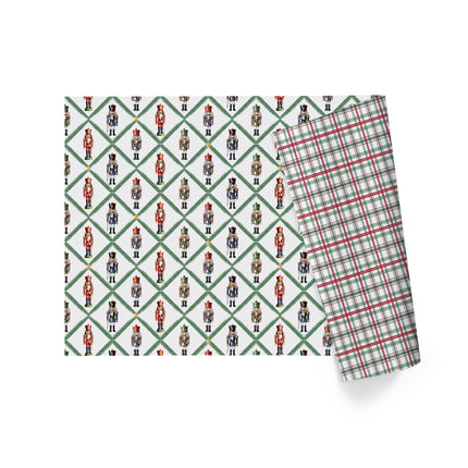 24" x 417' Reversible Holiday Wrapping Paper Half Ream | Norfolk Pine Nutcracker/Small Red and Green Plaid - LaRibbons and Crafts