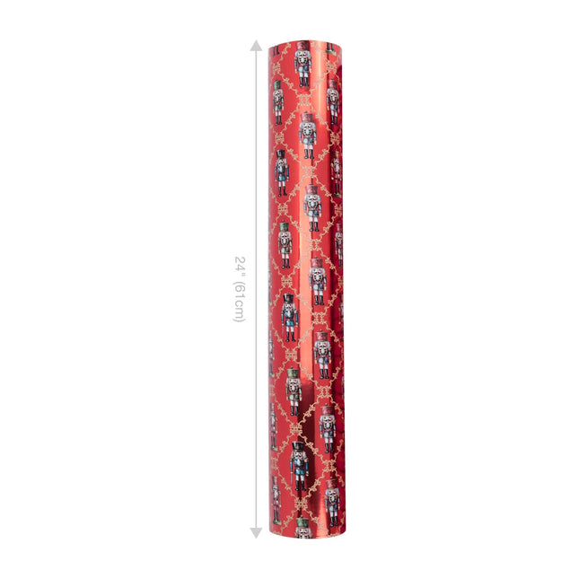 24" x 417' Reversible Holiday Wrapping Paper Half Ream | Ruby Nutcracker/Black and Gold Stripe