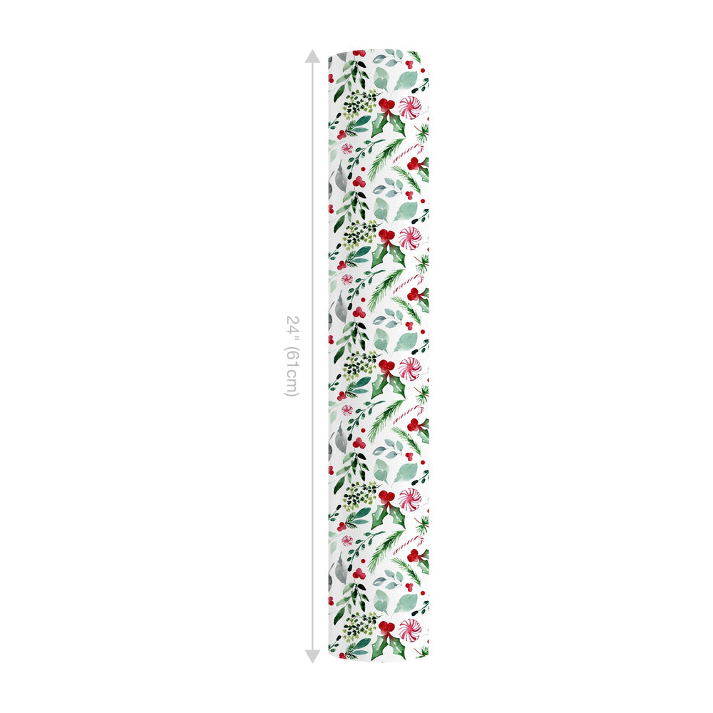 24" x 417' Reversible Holiday Wrapping Paper Half Ream | Watercolor Holly/Green and White Lattice LaRibbons and Crafts