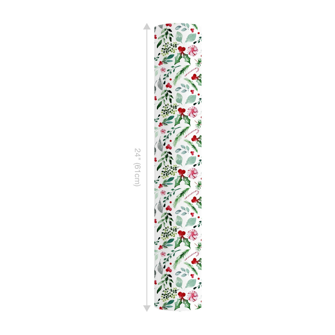 24" x 417' Reversible Holiday Wrapping Paper Half Ream | Watercolor Holly/Green and White Lattice LaRibbons and Crafts