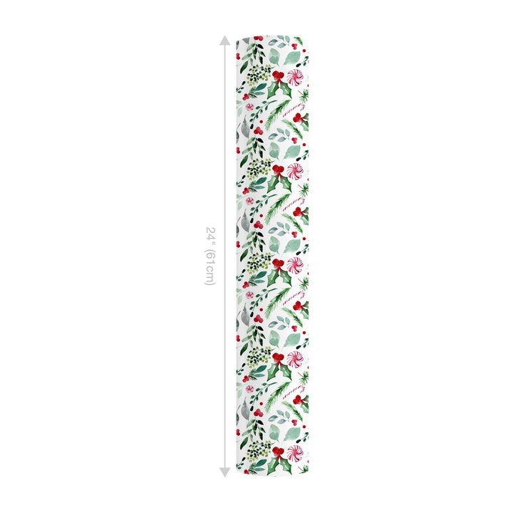 24" x 417' Reversible Holiday Wrapping Paper Half Ream | Watercolor Holly/Green and White Lattice LaRibbons and Crafts