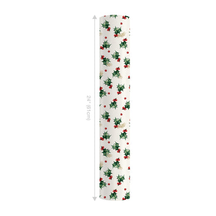 24" x 417' Reversible Holiday Wrapping Paper Half Ream | Vintage Holly/Green Metallic Solids LaRibbons and Crafts