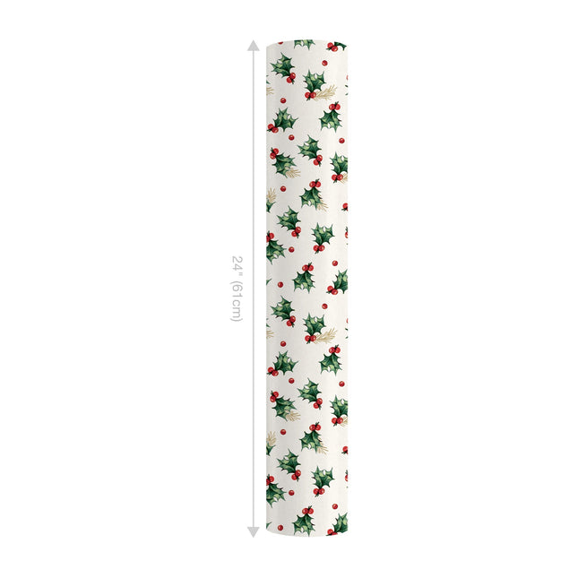 24" x 417' Reversible Holiday Wrapping Paper Half Ream | Vintage Holly/Green Metallic Solids LaRibbons and Crafts
