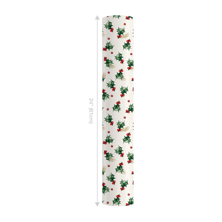 24" x 417' Reversible Holiday Wrapping Paper Half Ream | Vintage Holly/Green Metallic Solids LaRibbons and Crafts