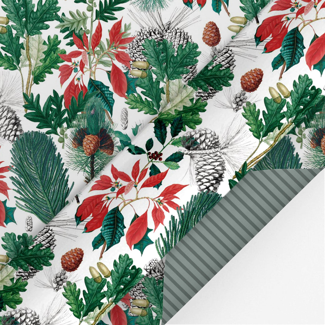 24" x 417' Reversible Holiday Wrapping Paper Half Ream | Holiday Botanical/Green Tone on Tone Diagonal Stripe LaRibbons and Crafts