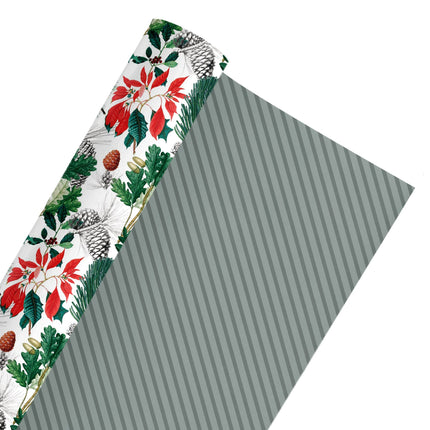 24" x 417' Reversible Holiday Wrapping Paper Half Ream | Holiday Botanical/Green Tone on Tone Diagonal Stripe LaRibbons and Crafts