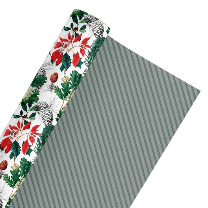24" x 417' Reversible Holiday Wrapping Paper Half Ream | Holiday Botanical/Green Tone on Tone Diagonal Stripe LaRibbons and Crafts