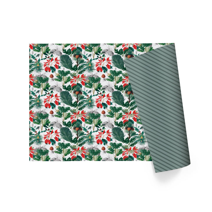 24" x 417' Reversible Holiday Wrapping Paper Half Ream | Holiday Botanical/Green Tone on Tone Diagonal Stripe LaRibbons and Crafts