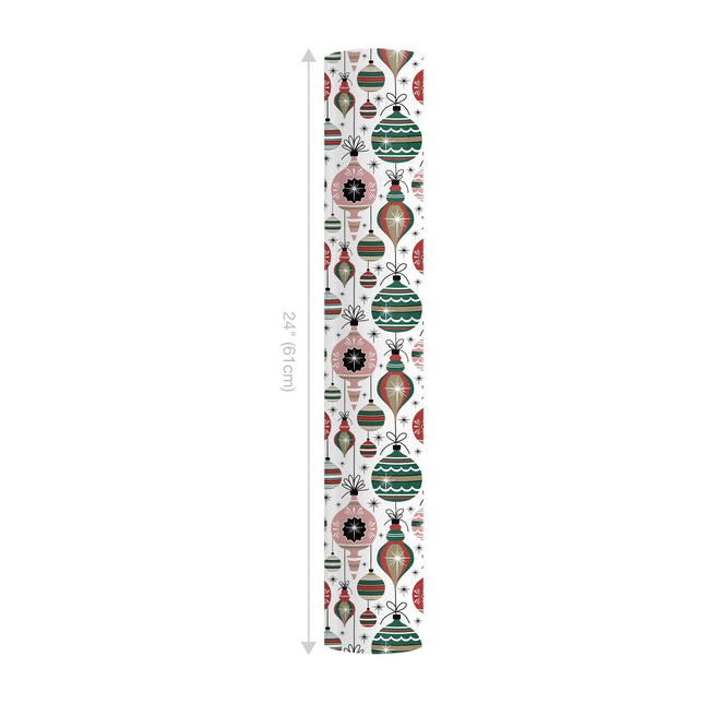 24" x 417" Reversible Holiday Wrapping Paper Half Ream | Retro Ornaments/Retro Snowflakes and Stars LaRibbons and Crafts