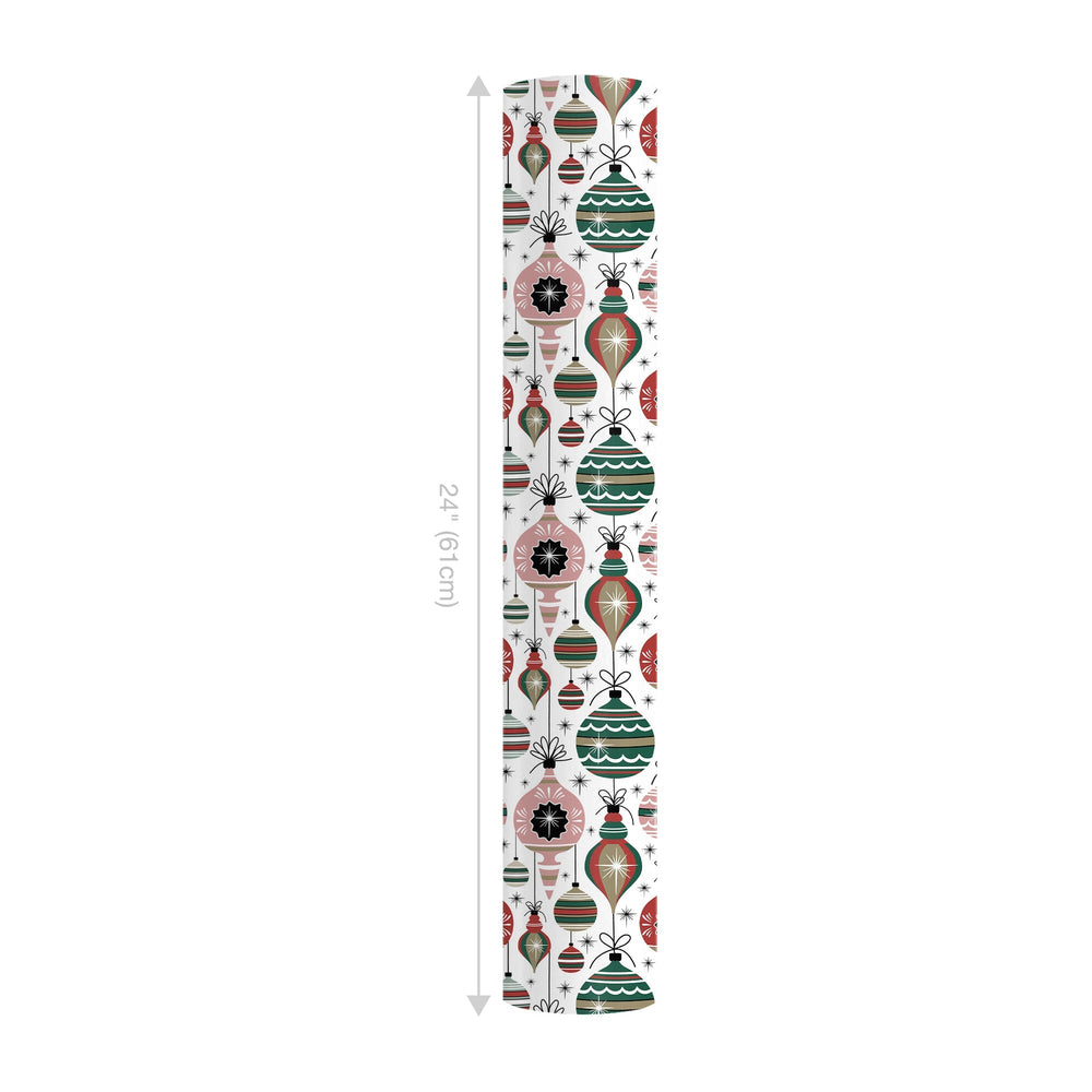 24" x 417" Reversible Holiday Wrapping Paper Half Ream | Retro Ornaments/Retro Snowflakes and Stars LaRibbons and Crafts