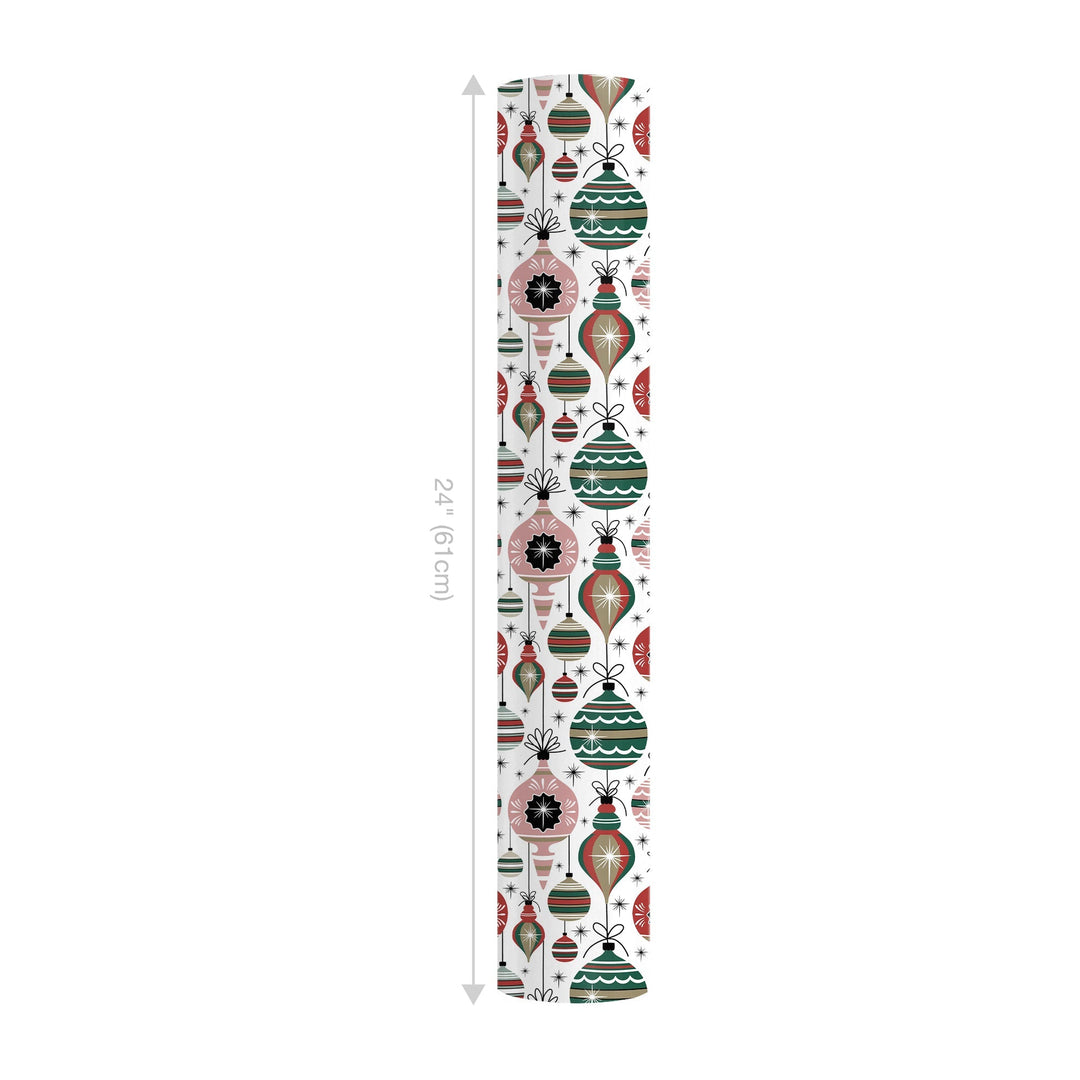 24" x 417" Reversible Holiday Wrapping Paper Half Ream | Retro Ornaments/Retro Snowflakes and Stars LaRibbons and Crafts
