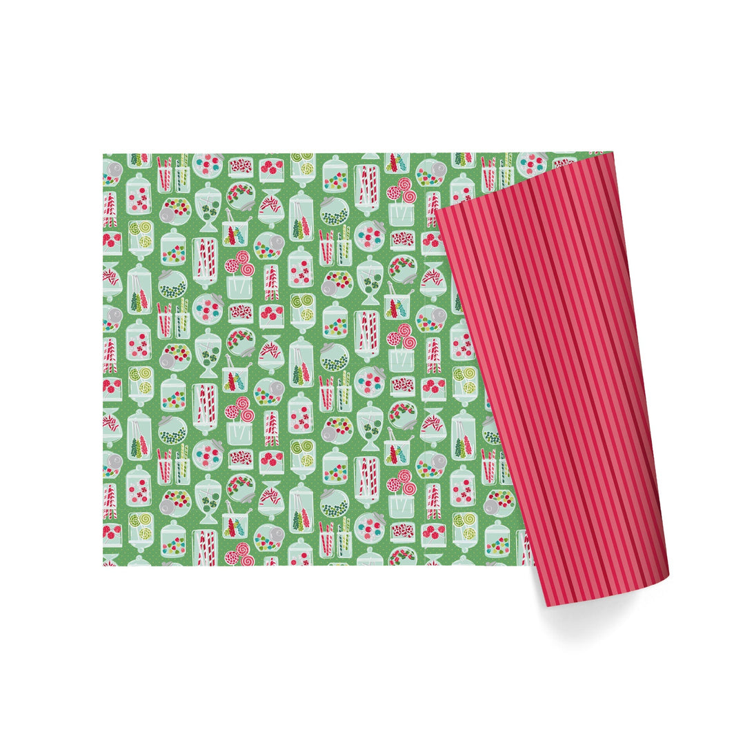 24" x 417' Reversible Holiday Wrapping Paper Half Ream | Sweet Treats/Pink and Red Diagonal Stripes LaRibbons and Crafts