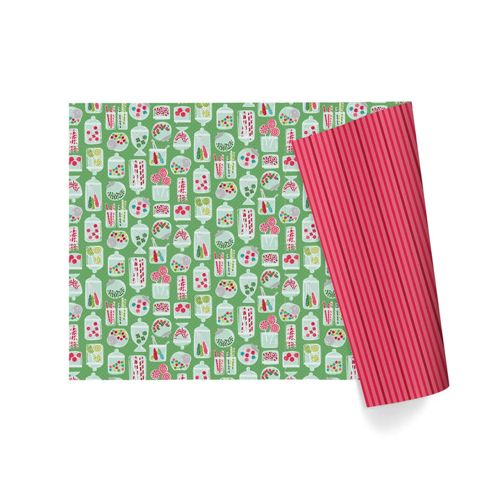 24" x 417' Reversible Holiday Wrapping Paper Half Ream | Sweet Treats/Pink and Red Diagonal Stripes LaRibbons and Crafts
