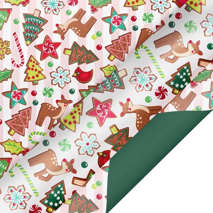 24" x 417' Reversible Holiday Wrapping Paper Half Ream | Sweet Cookies/Solid Green LaRibbons and Crafts