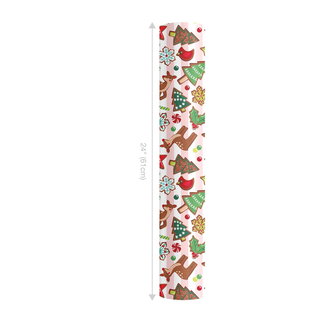 24" x 417' Reversible Holiday Wrapping Paper Half Ream | Sweet Cookies/Solid Green LaRibbons and Crafts
