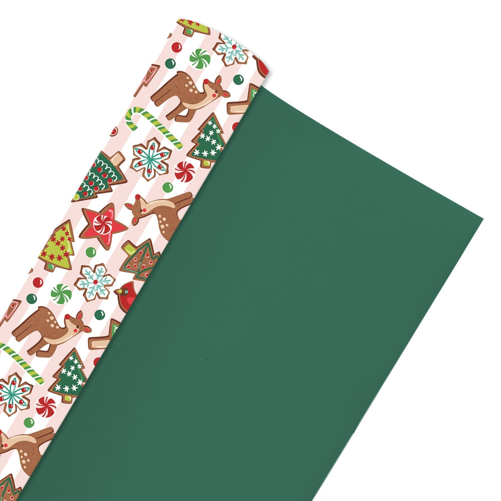 24" x 417' Reversible Holiday Wrapping Paper Half Ream | Sweet Cookies/Solid Green LaRibbons and Crafts