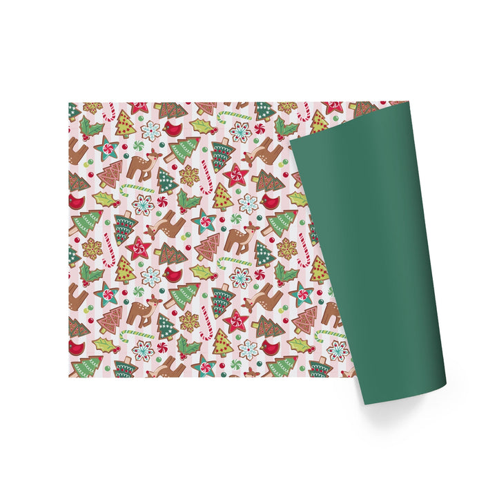 24" x 417' Reversible Holiday Wrapping Paper Half Ream | Sweet Cookies/Solid Green LaRibbons and Crafts
