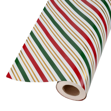 Commercial half ream holiday wrapping paper, metallic reversible holiday stripe and vintage Santa print