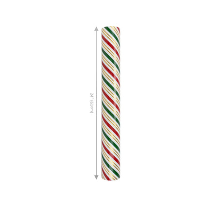 24" x 417' reversible metallic holiday wrapping paper half ream, with holiday stripe and vintage Santa faces prints.