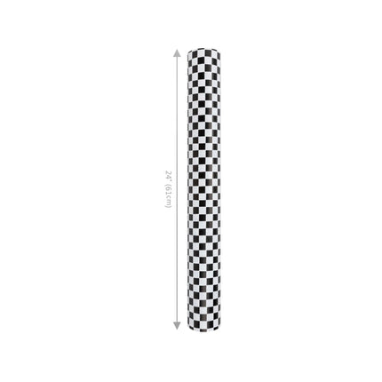 24"x417' reversible black white wrapping paper combining timeless check and stripe motifs