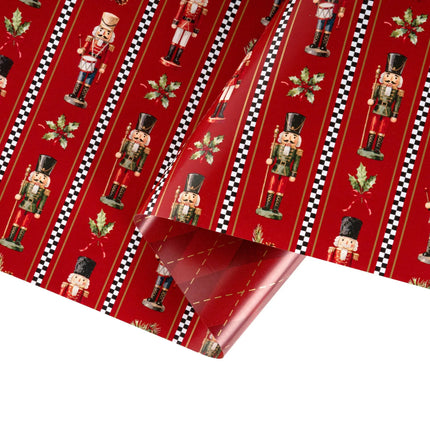 Bulk commercial holiday wrapping paper roll, 24" x 417', metallic foil argyle and classic nutcracker checkerboard motifs