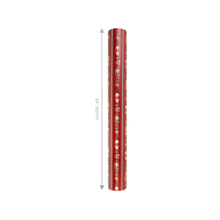 24" x 417' reversible metallic holiday wrapping paper half ream, featuring checkerboard nutcracker print and gold foil holiday argyle pattern