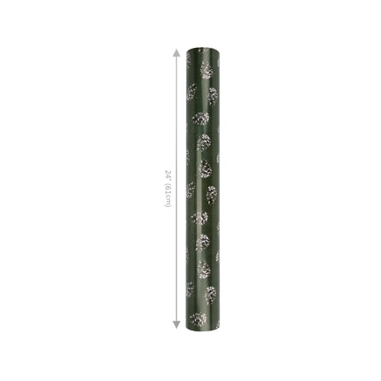 24" x 417' reversible holiday wrapping paper half ream, featuring pine cone print and pine diagonal stripe designs.