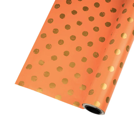 24" x 417' Wrapping Paper Half Ream | Orange w/ Metallic Gold Polka Dot LaRibbons and Crafts
