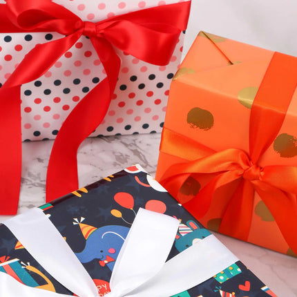 24" x 417' Wrapping Paper Half Ream | Orange w/ Metallic Gold Polka Dot LaRibbons and Crafts