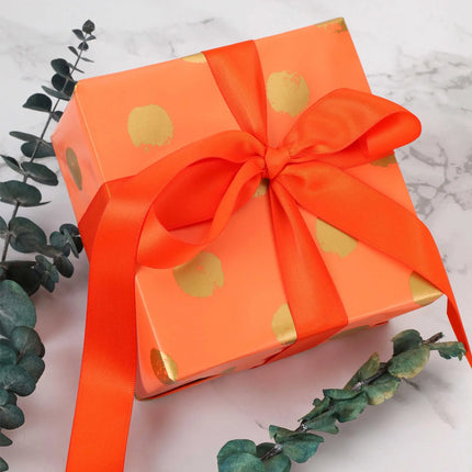 24" x 417' Wrapping Paper Half Ream | Orange w/ Metallic Gold Polka Dot LaRibbons and Crafts